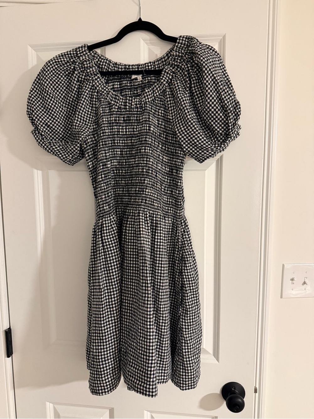 Madewell Black and White Gingham Puff-Sleeve Dress